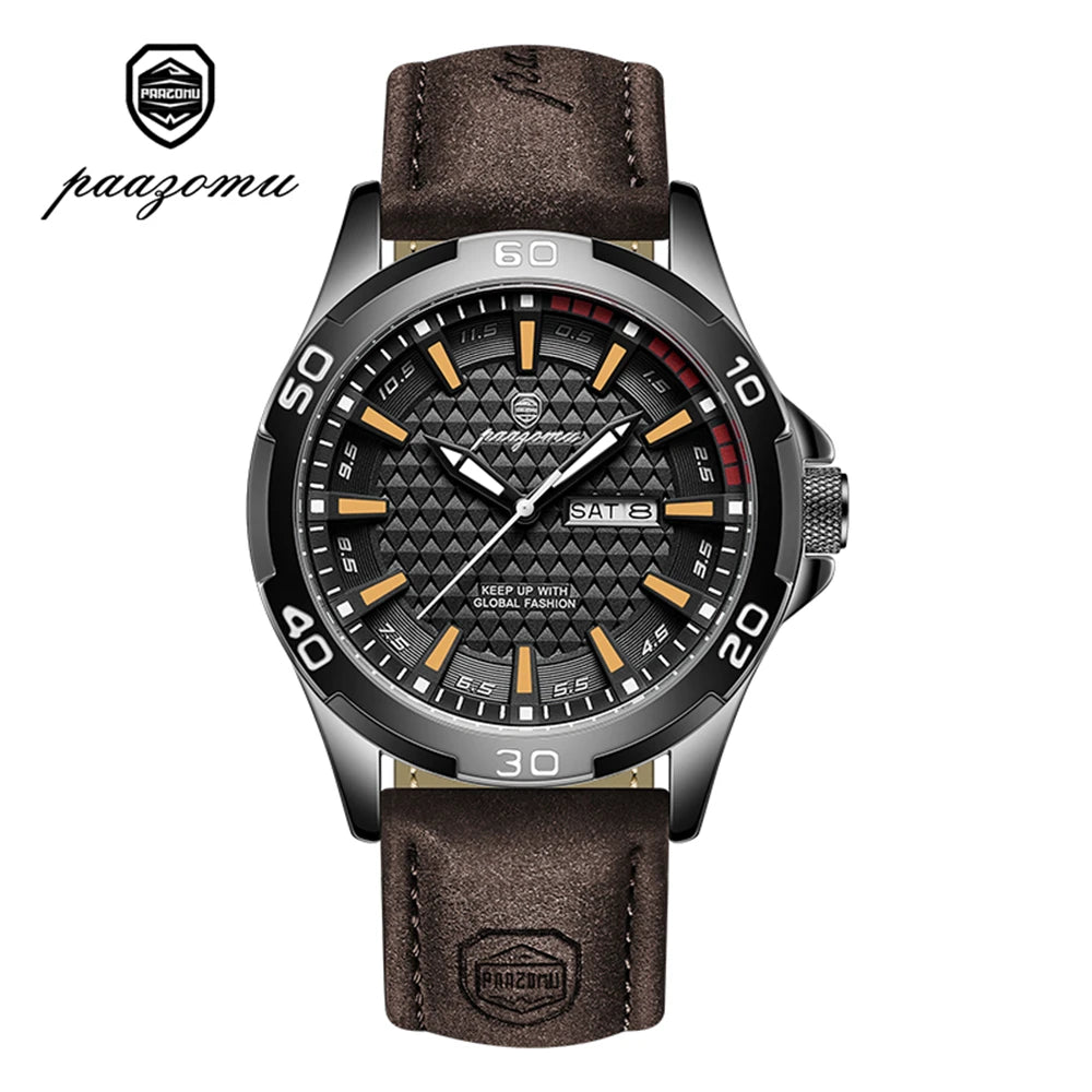 PAAZOMU Man Luxury Brand Watch Waterproof Luminous Date Week Men's Quartz Wristwatch Stainless Steel Fashion Sports Men Watches