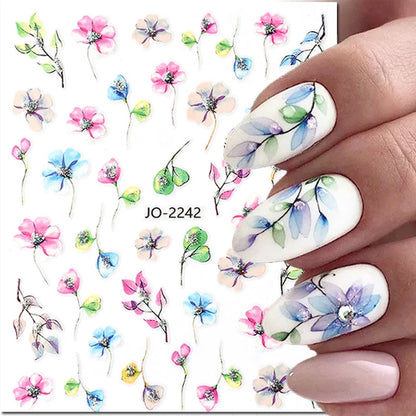 3d Nails Art Decals Spring Fruits Pink Full Tips Peony Magnolia Flowers Adhesive Sliders Stickers Decoration For Nails Manicure