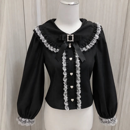 Women Japanese Sweet Lolita Blouses Summer Elegant Bow Off Shoulder JK Shirt Female Gothic Hot Girls Casual Lace Ruffles Tops