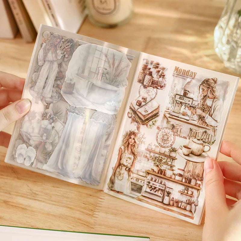 JIANQI 20 Sheets PET Die cut Stickers book Girl's Handbook Decorative handmade Scrapbooking Material Diary Album Craft Supplies