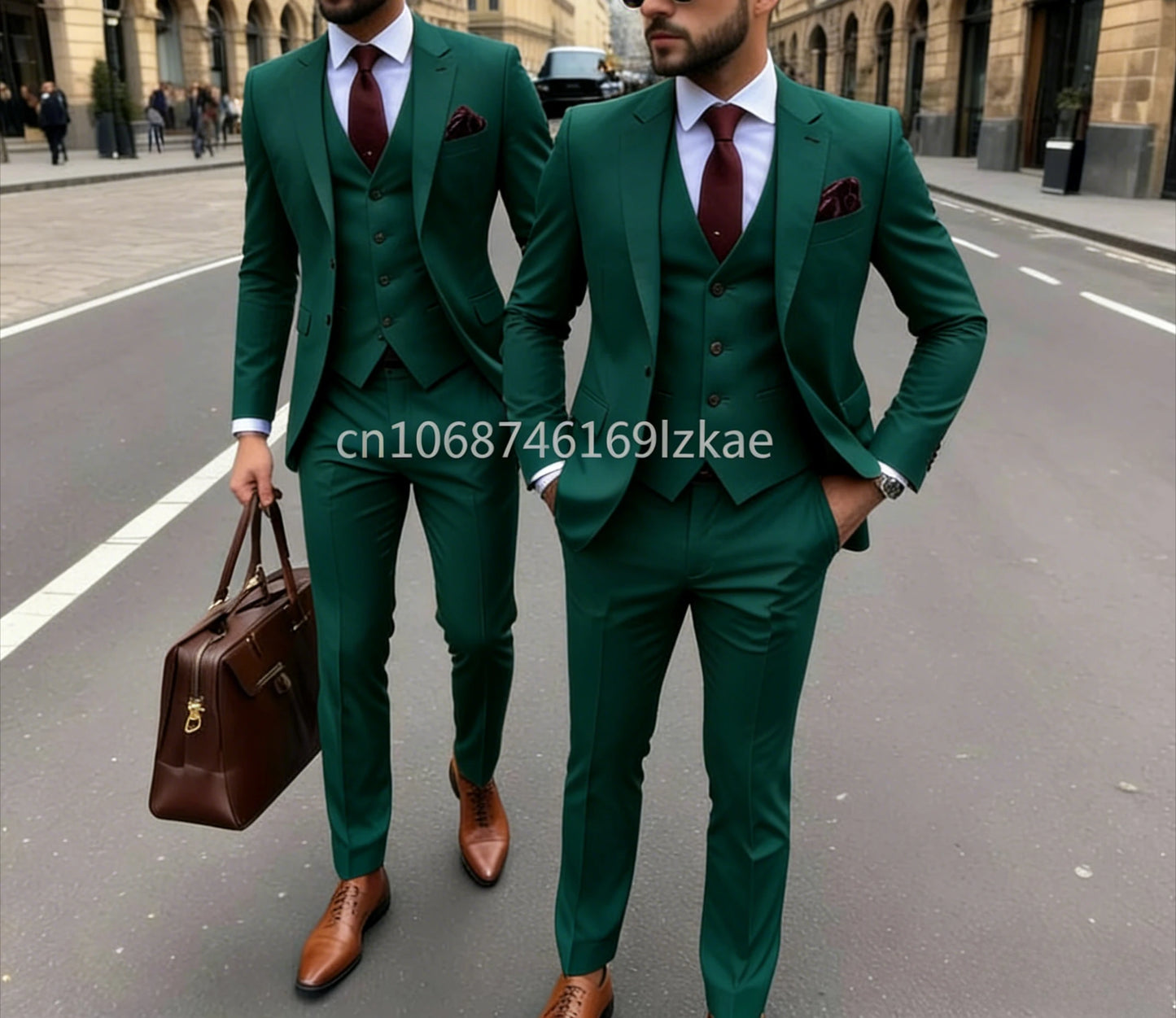 Men's 3 Piece Suit Yellow  Slim Fit Elegant Casual Business Office 3pcs