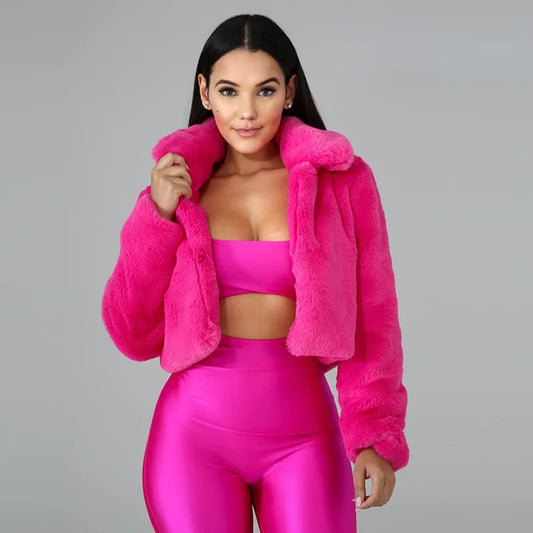 Women Coat Faux Fur Coats Sexy Short Jackets Turn Down Collar Long Maxi Loose Open Stitch Thick Warm Outerwear Autumn Winter