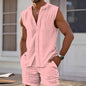 2025 New Men's Vest Shirt, Sleeveless Top and Shorts Plaid Two-Piece Set, Casual Trendy Sleeveless Shorts Hawaiian Beach Set
