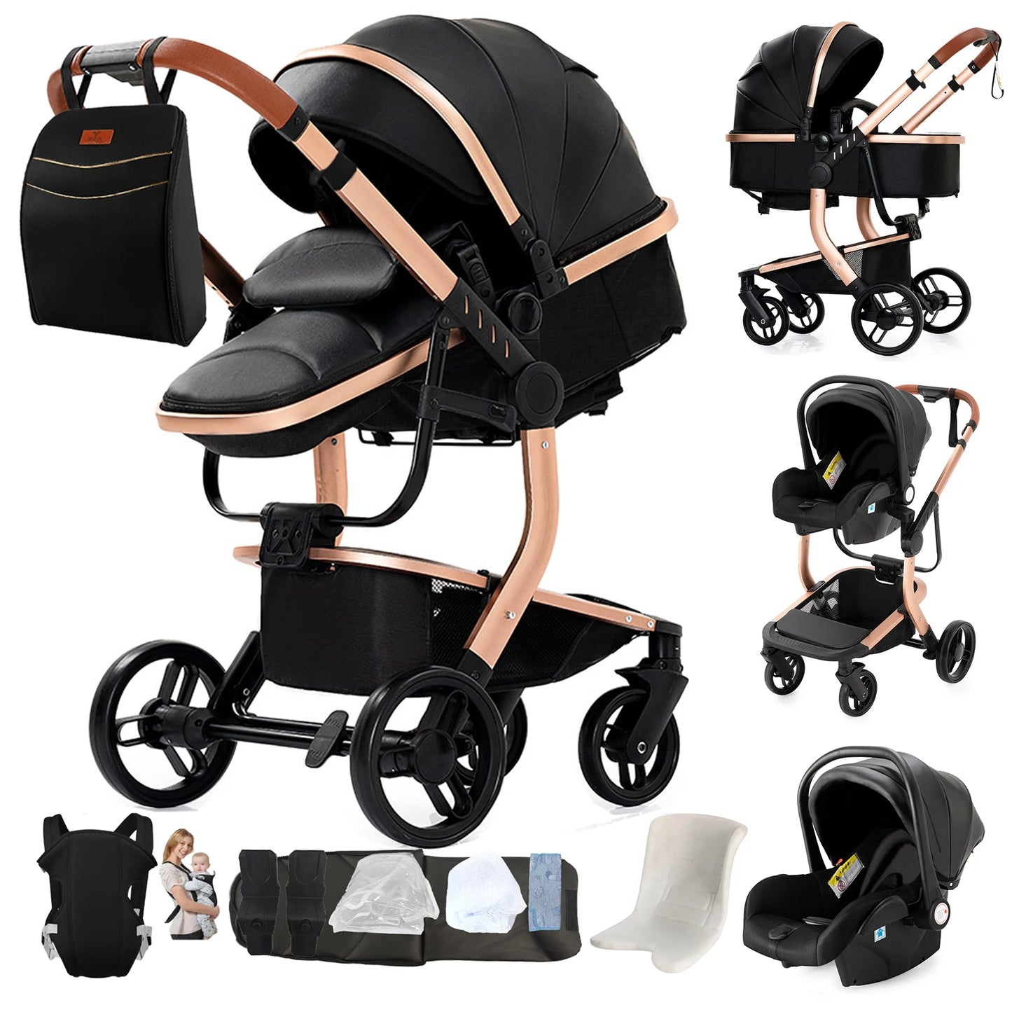Baby pram Lightweight stroller Baby carriage PU 3in1 stroller Baby stroller 3-in-1 Baby carriage strollers for baby light carts