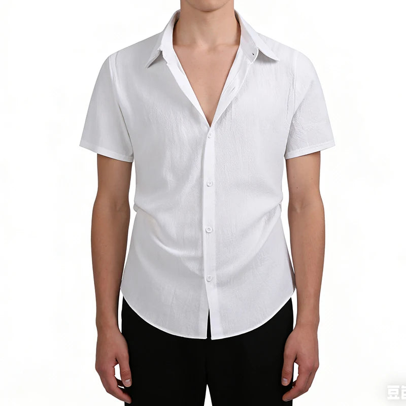 Men's Cotton Linen Shirt Summer Short Sleeve Male Tops 2026 Brand Clothing High Quality Shirts Casual Fashion Shirt For Men