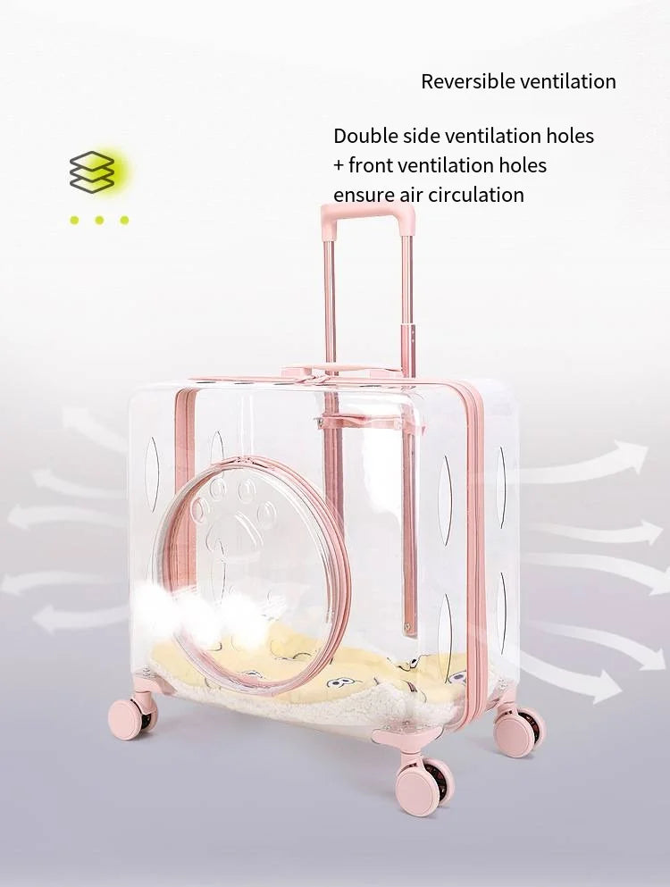 Pet Pull-Along Cart Cat Carrier, Large Capacity for Two Cats, Transparent Travel Trolley for Medium Dogs, Outdoor Pet Luggage