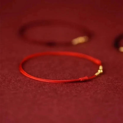 Hand Braided Red Rope Bracelet Copper Lucky Bead Hand Rope Couple Bracelet Simple Buckle Ethnic Original Female Accessory
