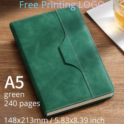 A5 B5 Customize PU Leather Notebook with Pen Insert Holder Free Printing LOGO Office Notepad Business Enterprise Diary Book Note