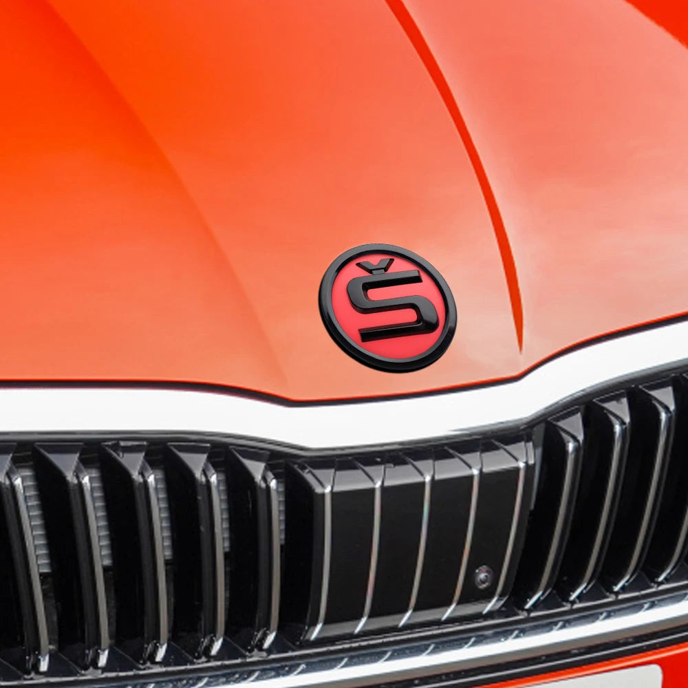 80/90/100mm Car Front Grille Hood Emblem Rear Trunk Badge Sticker For Skoda S Logo Octavia Fabia Superb Kamiq Kodiaq VRS Rapid