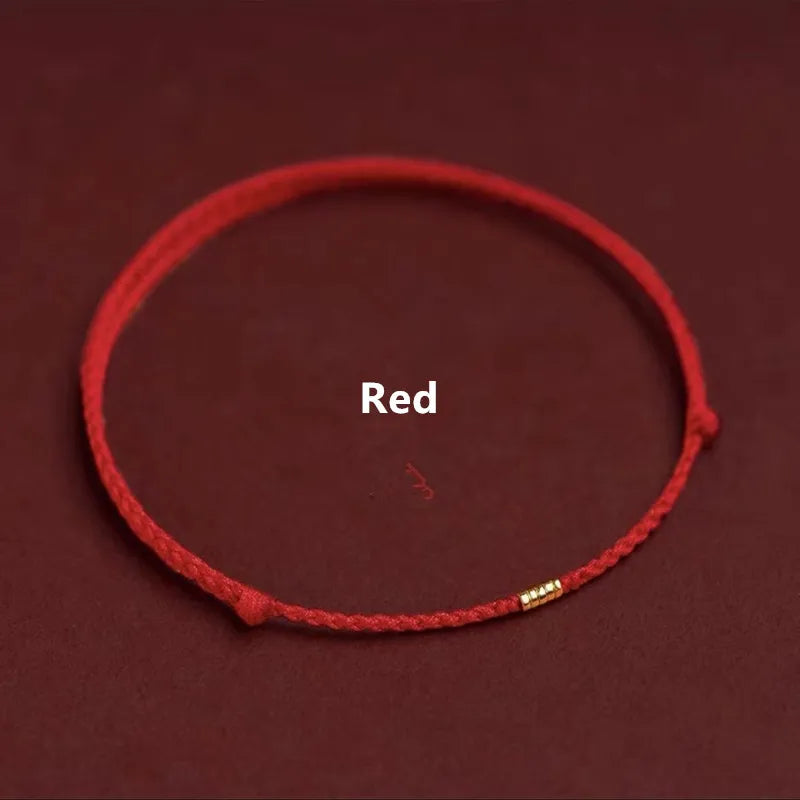 Hand Braided Red Rope Bracelet Copper Lucky Bead Hand Rope Couple Bracelet Simple Buckle Ethnic Original Female Accessory