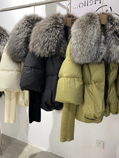 2024 Winter Women Warm Coat Oversized Real Fox Fur Collar Thick Luxury Outerwear New Fashion 90% Goose Down Jacket