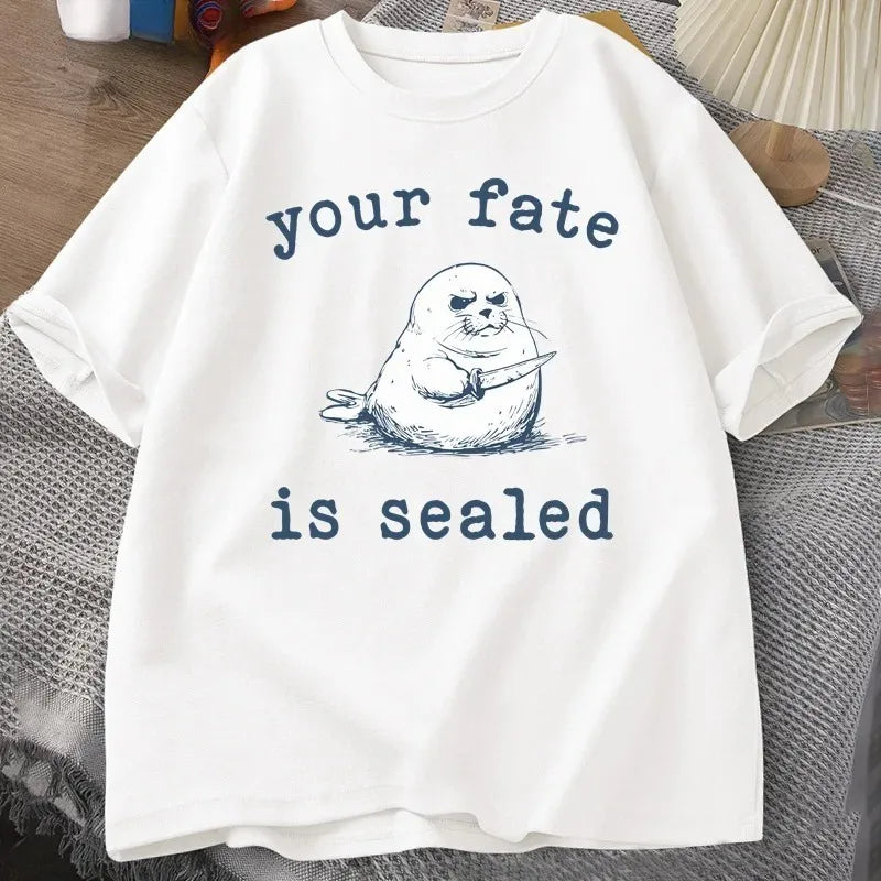 Your Fate Is Sealed T-Shirt Women Harajuku Funny Tshirt Animal Retro Y2k Fashion Top Short Sleeve Letter Print T Shirt Tops