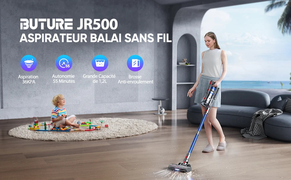 Buture JR500 cordless vacuum cleaner 55 Min 36kpa vacuum cleaner household appliances 1.2l removable battery dust cup portable