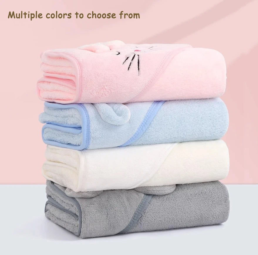 Toddler Bathrobe Infant Bath Towel Boy Girl Blankets Swaddle With Hood Cartoon Coral Fleece Towel Blanket Newborn Kids Bedding