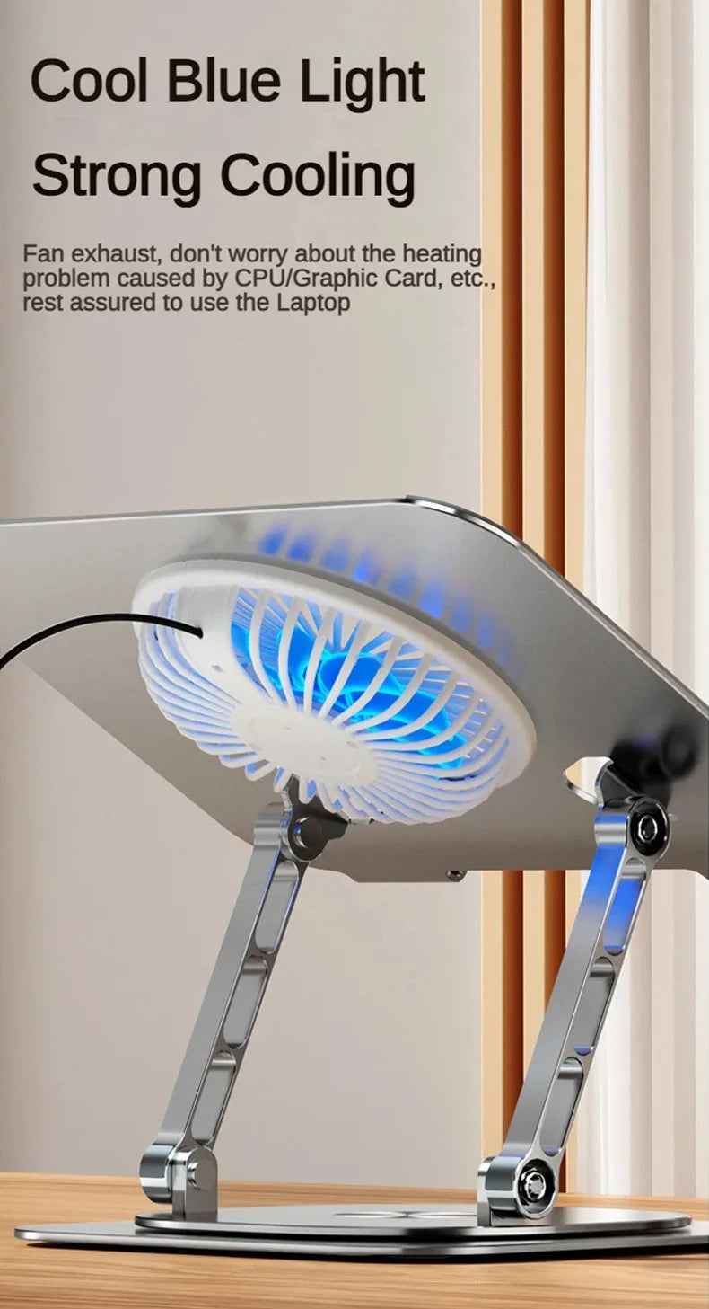 Laptop Stand 360° Rotatable Aluminum Alloy Tablet Cooling Stand with Folding Fan Radiator Support Lift Anti-skid for 7-17 Inch