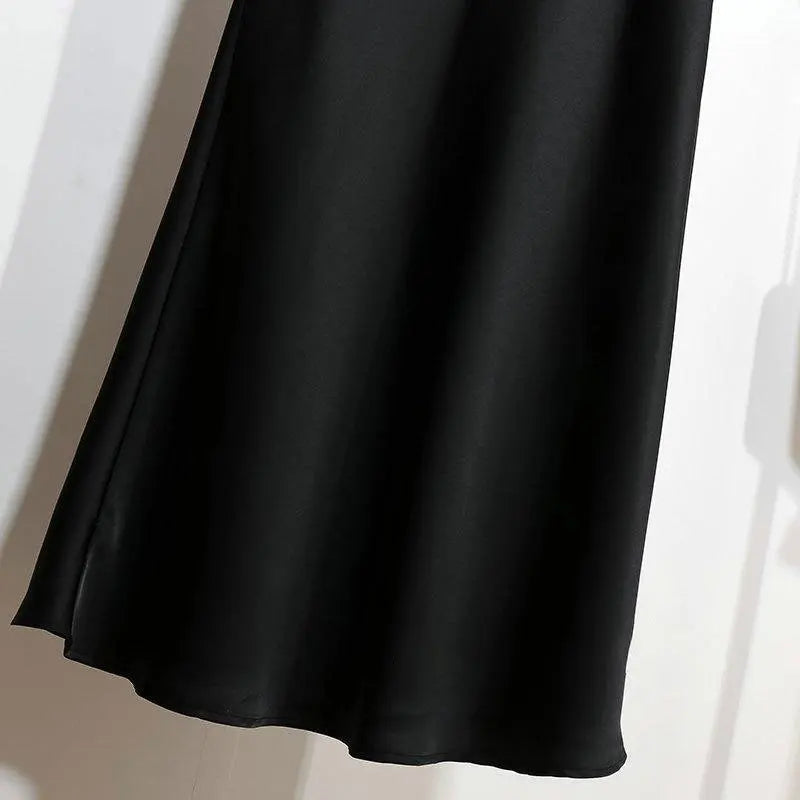 Botvotee Elegant Satin Long Skirt for Women Spring Summer 2025 Office Ladies Korean Style Loose Elastic Band Midi Skirts