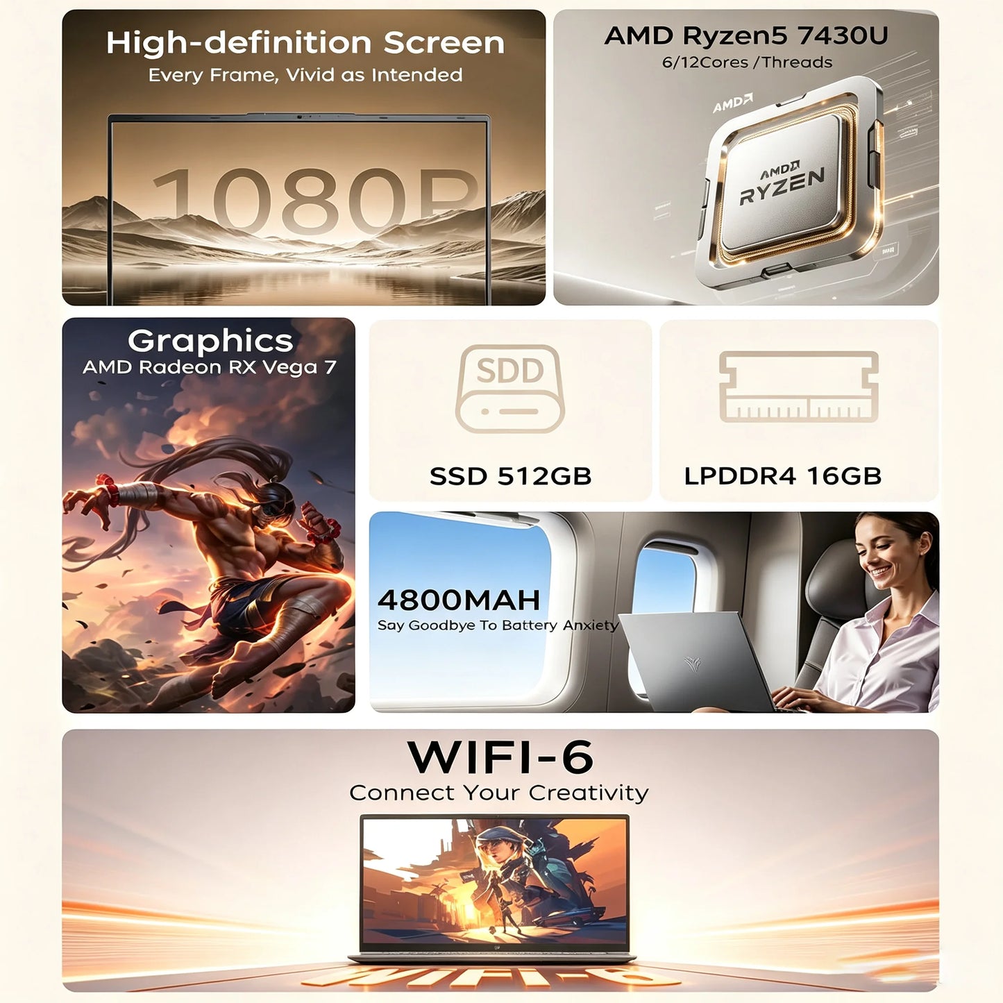 ACEMAGIC LX15PRO Laptop 15.6inch FHD Laptop AMD Ryzen 5 7430U 16GB RAM 512GB SSD Windows 11 Pro Notebook 180° Flip Computer Wifi6 BT5.2
