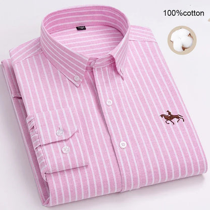 Large Size Full Men's Shirts 100% Pure Cotton Oxford Business Casual Shirt Soft Slim Fit Formal Plain Shirt Long Sleeve Clothes