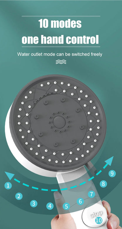10 Spray Modes Filtered Shower Head High-Pressure Handheld Showerhead Water Saving Fall Resistance Bathroom Shower Nozzle