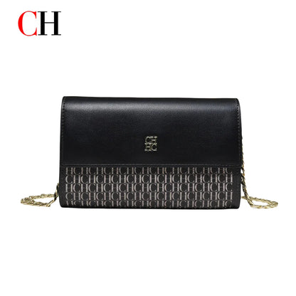 CH Women Crossbody Bag Splicing Letter Print Metal Chain Shoulder Purse PU Leather Flap Small Ladies Evening Clutch Handbag Gift