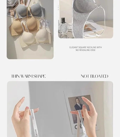 6cm Thickened Push-Up Bra for Small Chest Wireless No Steel Ring Letter Print Adjustable Straps Anti-Slip Pads Seamless Lingerie