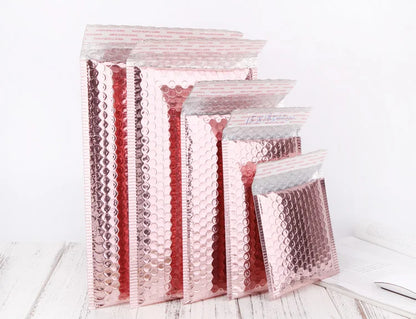 10Pcs/lot Rose Gold Metallic Bubble Mailers Foil Padded Bags Aluminized Postal Bags Gift Packaging Padded Shipping Envelopes