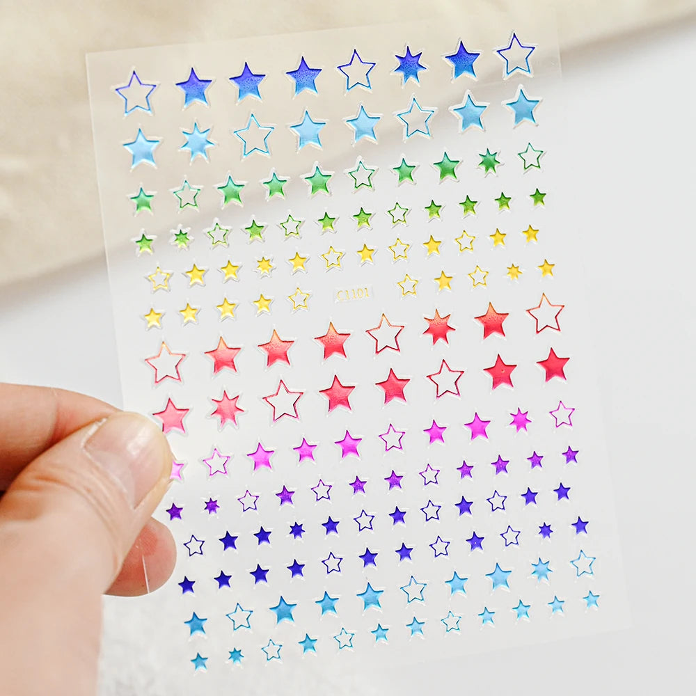 Black White Star 3D Nail Art Sticker Y2K Pentagram Self-Adhesive Decals Laser Shiny Glitters Starlight Manicure Ornaments Slider