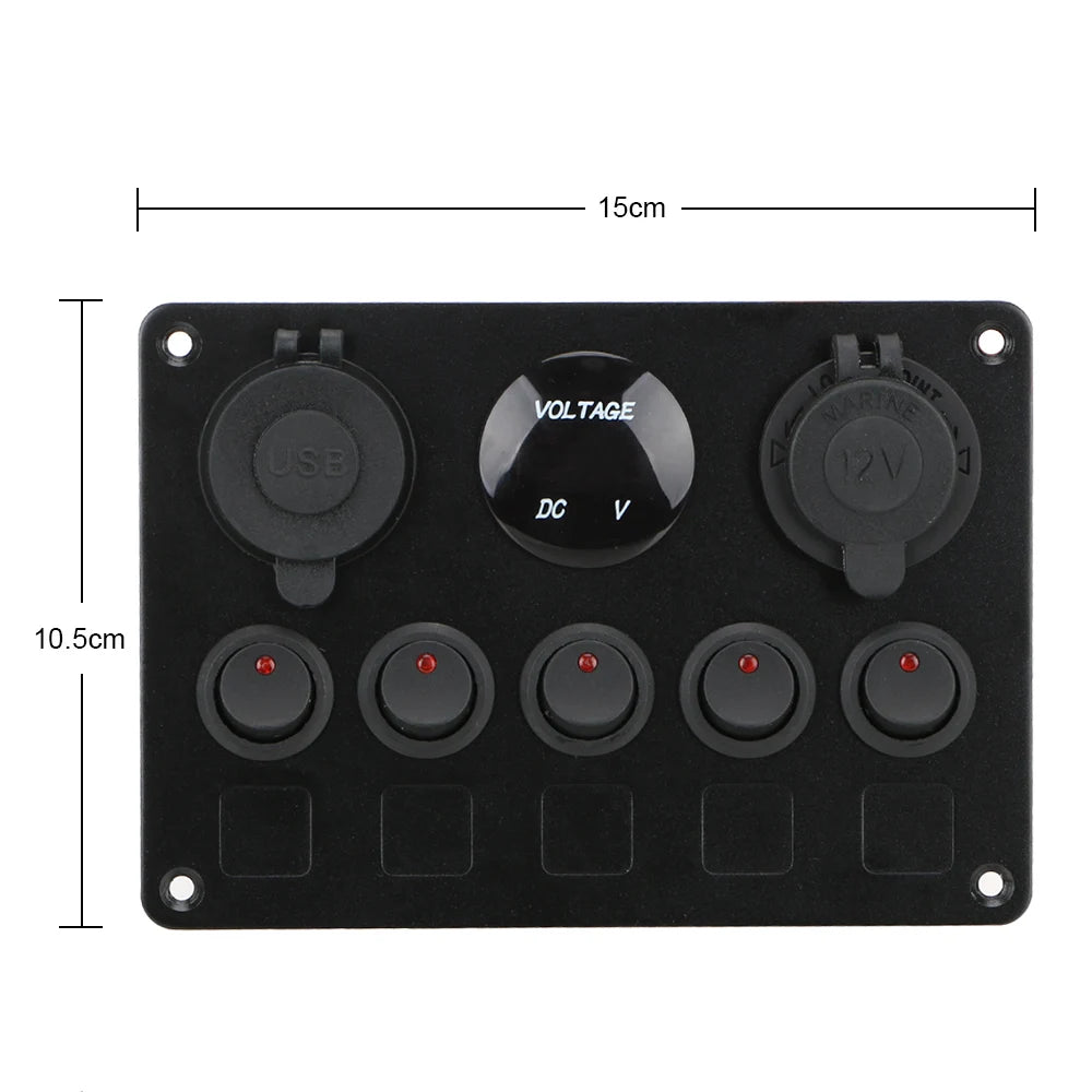 LEEPEE 5 Gang 12V Waterproof Intergrated Switch Panel Digital Voltmeter Dual USB Port For Boat Car Marine LED Rocker Accessories