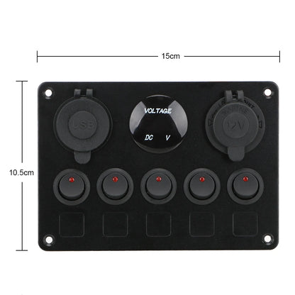 LEEPEE 5 Gang 12V Waterproof Intergrated Switch Panel Digital Voltmeter Dual USB Port For Boat Car Marine LED Rocker Accessories