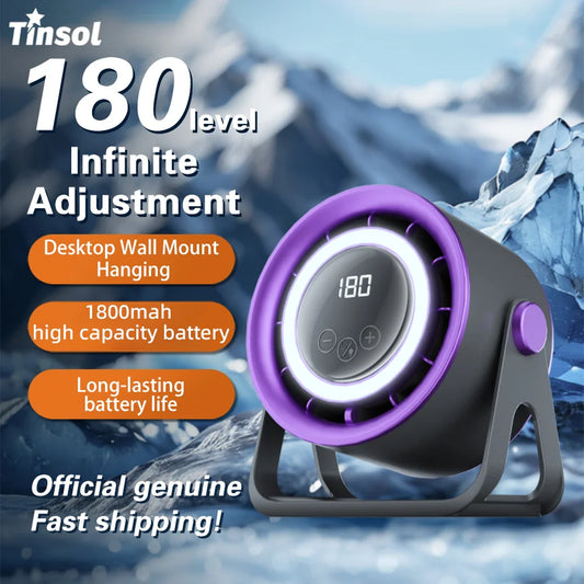 TINSOL 1800mAH Nešiojamas Elektrinis Ventiliatorius su Aplinkos Šviesa, Turbo Tylus Elektrinis Ventiliatorius, Stalo, Sieninis, Lubinis Oro Aušintuvas