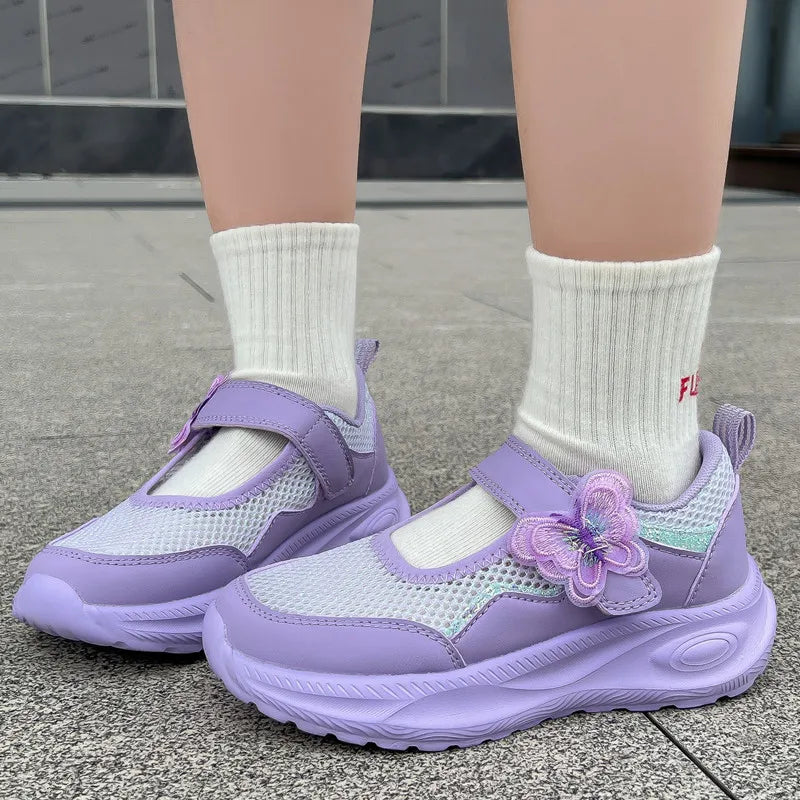 Summer Casual Shoes For Girls Mesh Breathable Children's Sneakers Cute Pink Anti-slippery Student Walking Footwear