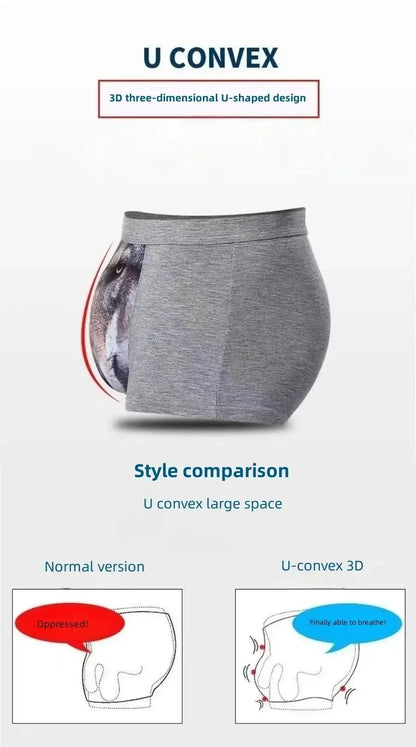 Men 3D Printed Boxer Shorts Wolf Eagle Head Pattern Mid Waist Flat Angle Underpants Soft Modal Knitted Breathable Underwear