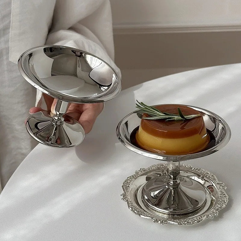 304 Stainless Steel Dessert Cup Ice Cream Cups Salad Goblet Retro High Base Bowl for Fruit Yogurt Snack Dish Bar Dinnerware