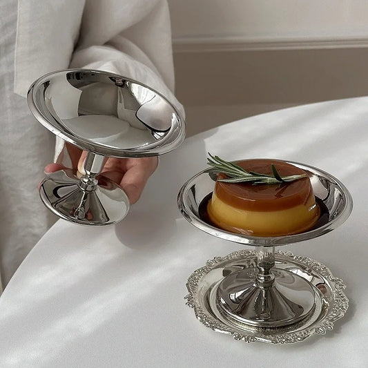 304 Stainless Steel Dessert Cup Ice Cream Cups Salad Goblet Retro High Base Bowl for Fruit Yogurt Snack Dish Bar Dinnerware