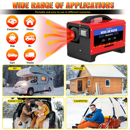 8 kW 12V All-in-One Portable Diesel Air Heater, 0.16–0.52 L/h, Diesel Air Heater 8–36 °C, Adjustable, 15–20 m², Smart LCD Control, 5 L Tank for Boats and Cars