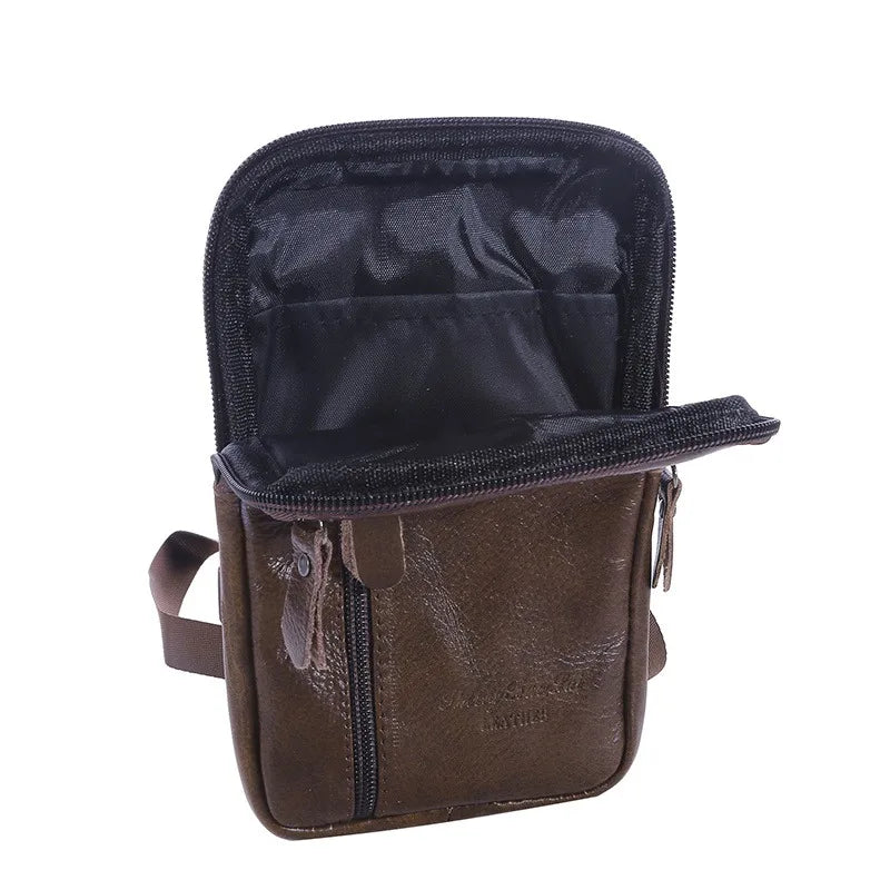 Leather Waist Bag Men's Mobile Phone Bag Wearing Belt Outdoor Sport One Shoulder Small Bag Doing Business Crossbody Bags