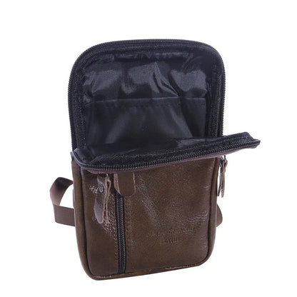 Leather Waist Bag Men's Mobile Phone Bag Wearing Belt Outdoor Sport One Shoulder Small Bag Doing Business Crossbody Bags