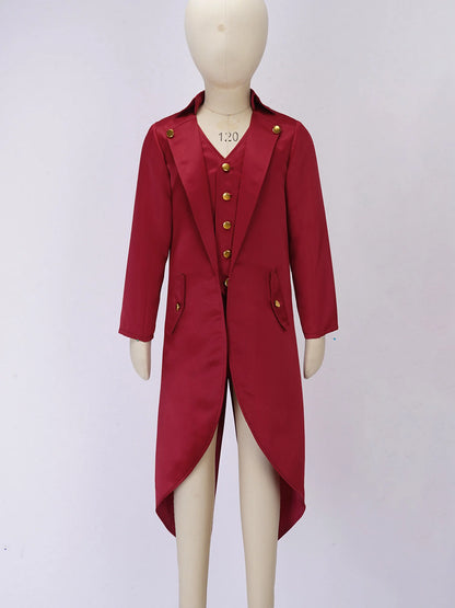 Kids Boys Vintage Steampunk Tailcoat Jacket Halloween Costume Gothic Medieval Clothes Court Uniform Magician Ringmaster Cosplay