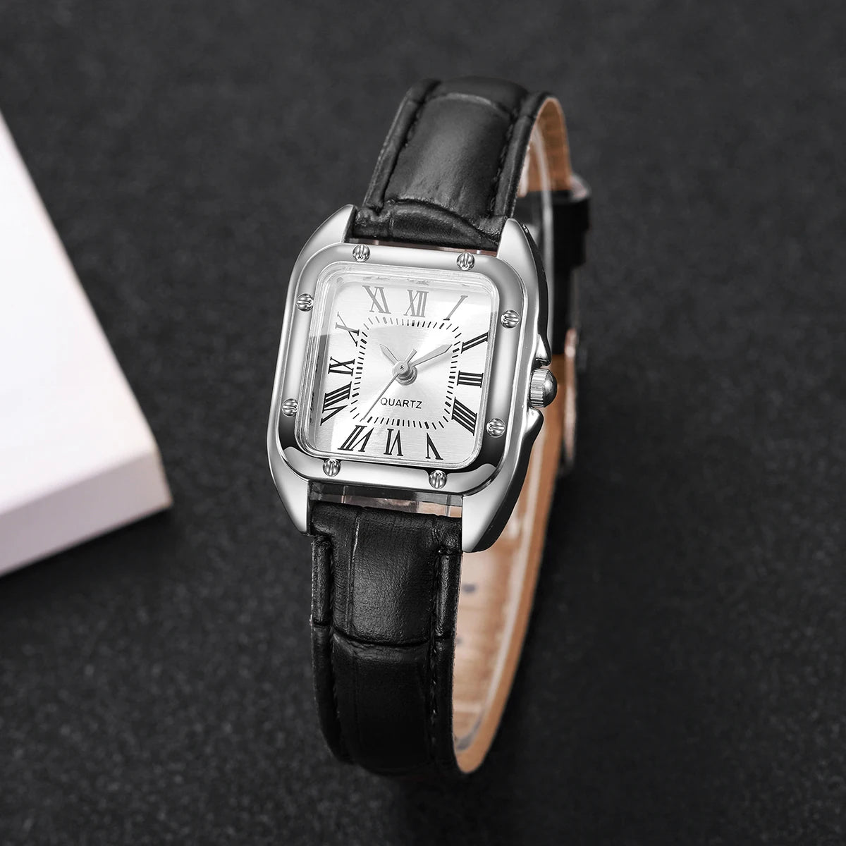 Fashion Square Women Leather Strap Wristwatches Casual Roma Dial Quartz Watch For Ladies Clock Relogio Feminino (Without Box)