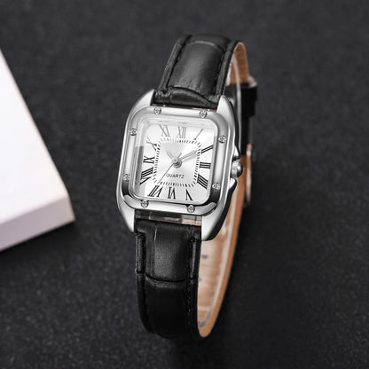 Fashion Square Women Leather Strap Wristwatches Casual Roma Dial Quartz Watch For Ladies Clock Relogio Feminino (Without Box)
