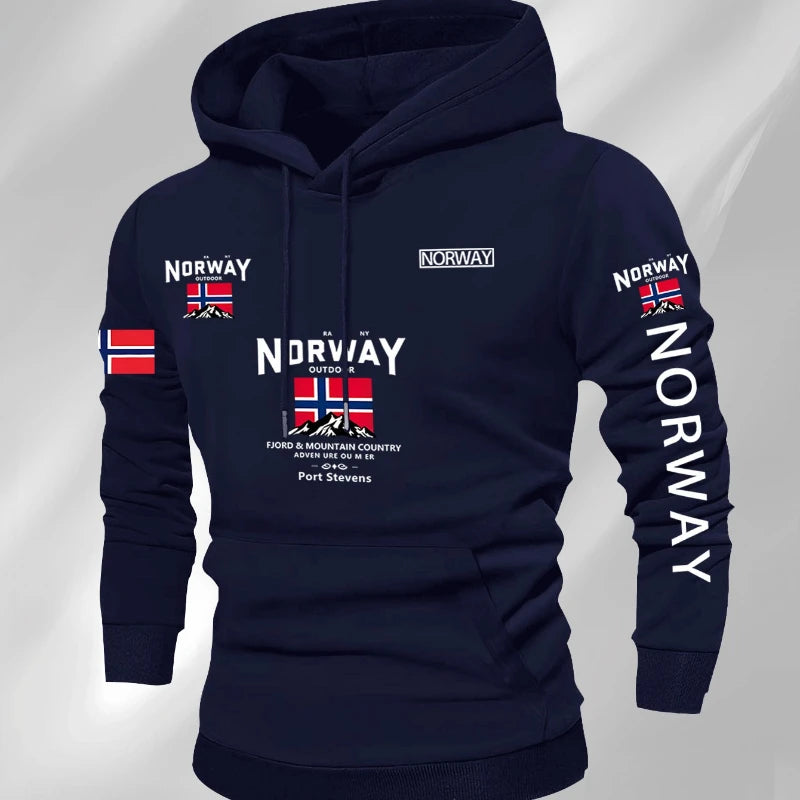 Norwegian Print Fashion Men Women Hooded Sweatshirt Autumn Winter Daily Outdoor Vacation Fitness Casual Loose Warm Sportswear