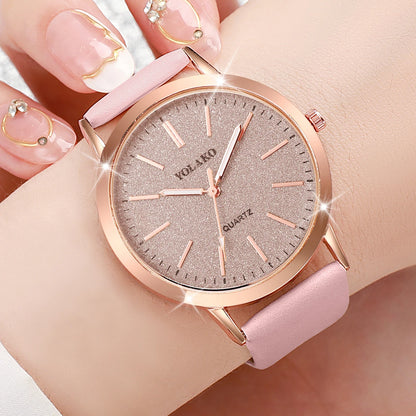 2PCS/Set Women's Watches Fashion Matting Dial Leather Band Analog Quartz Watch Set（Without Box）