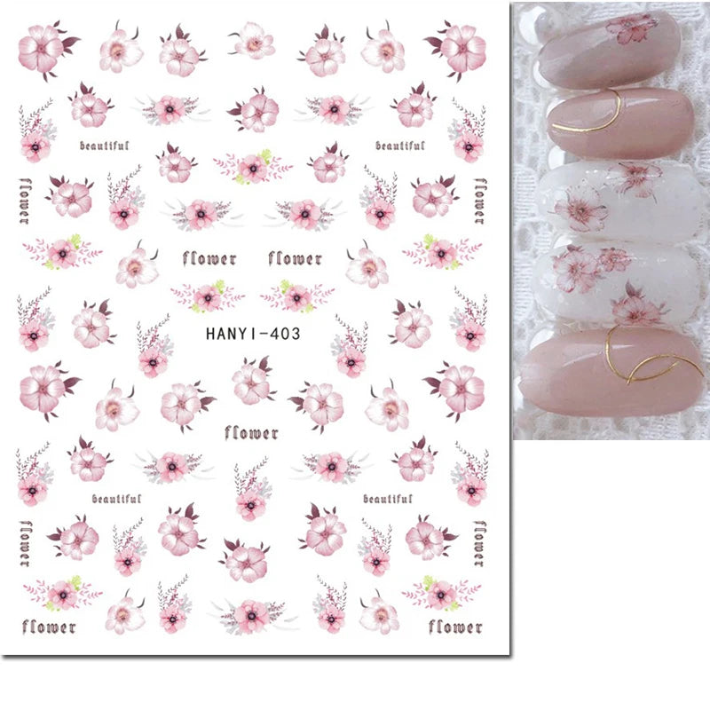 3d Nails Art Decals Spring Fruits Pink Full Tips Peony Magnolia Flowers Adhesive Sliders Stickers Decoration For Nails Manicure