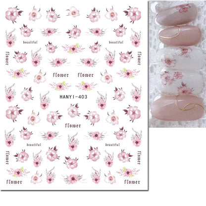 3d Nails Art Decals Spring Fruits Pink Full Tips Peony Magnolia Flowers Adhesive Sliders Stickers Decoration For Nails Manicure
