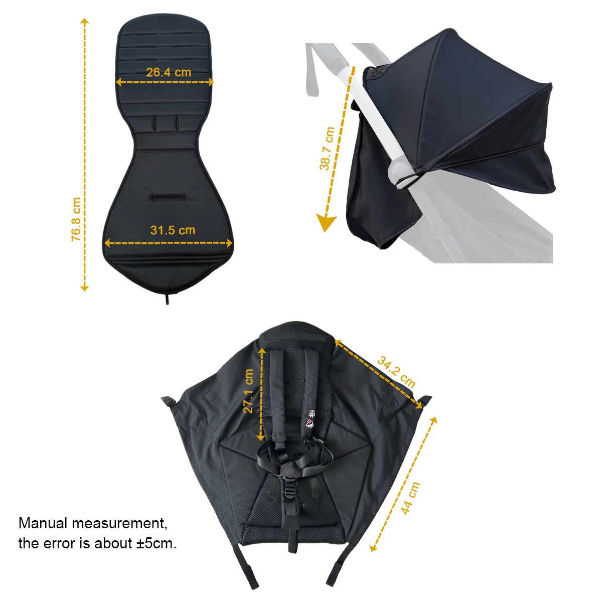 MomTan Stroller Accessories Replacement Set Extended Canopy & Seat Cushion & Seat Base For Babyzen YOYO Series & Stokke YOYO3