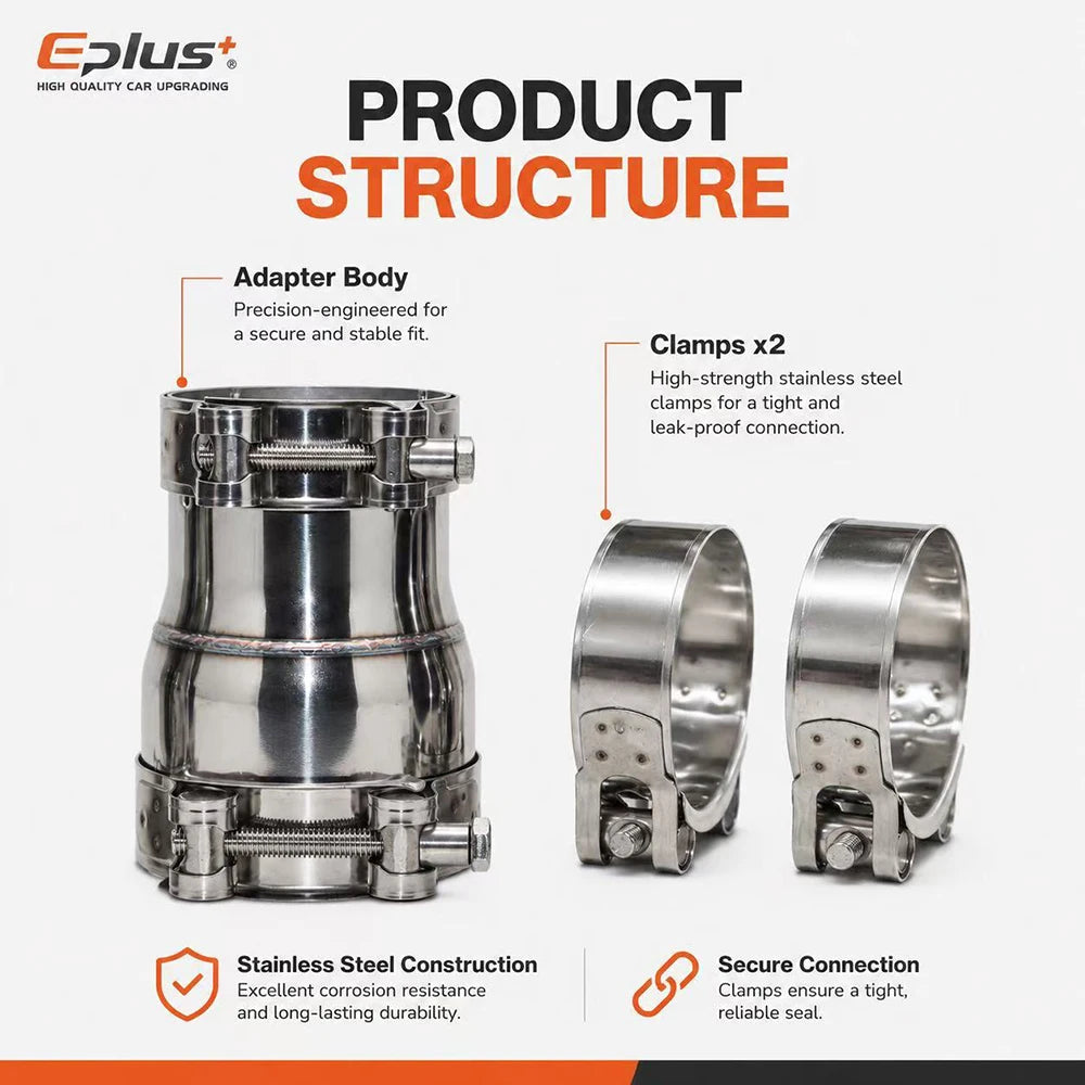 EPLUS Car Motorcycles Stainless Steel Exhaust Pipe Straight Reducer Adapter Pipeline Universal No-Weld Installation Connector