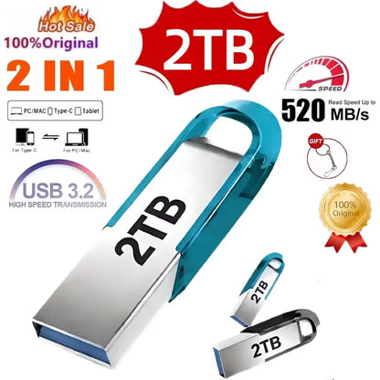 Lenovo 2TB USB 3.2 Metal Flash Drives Super High Speed Pendrive 1TB 512GB Pen Drives Portable USB Stick For Car Phone Computer