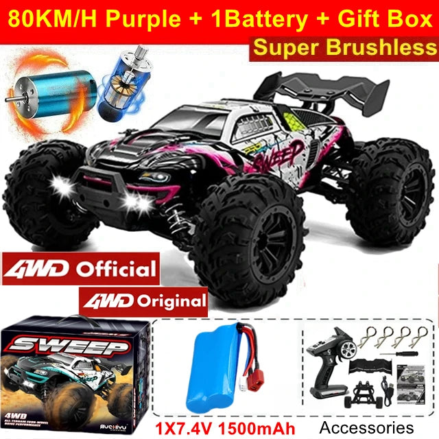 4WD 1:16 80KM/H Super Brushless 50KM/H Brushed RC Car 4x4 Off Road Remote Control High Speed Drift Racing Truck Buggy Toy Gift