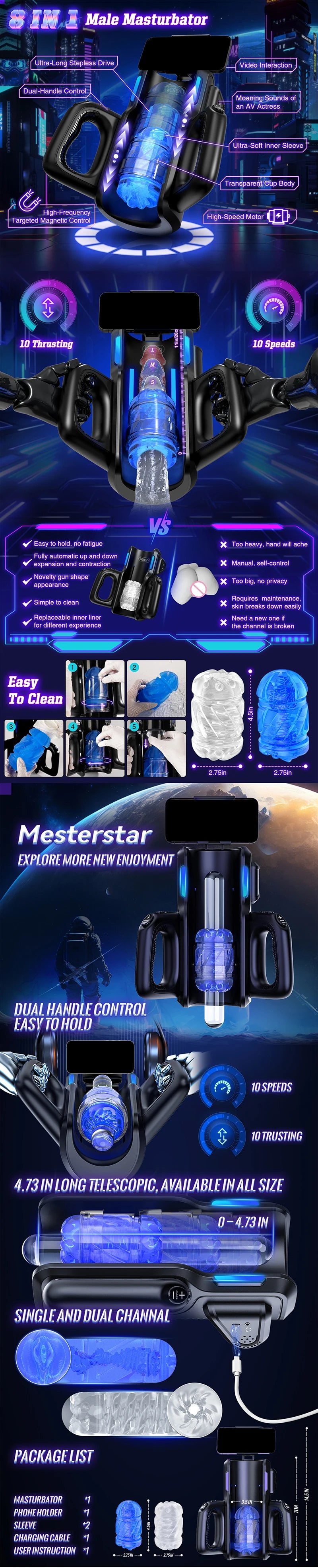 Leten THRUSTING-PRO Suction Stroker Massage Mastribution Electric Deep Throat Penis Pump Automatic Male Masturbator Telescopic