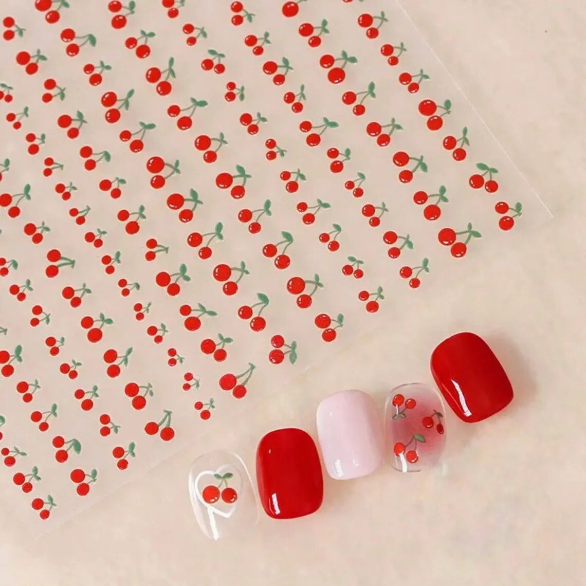 1sheet 3D Sweet Cherry Fruit Nail Art Stickers Summer Peach/Lemon/Star/Moon Nail Decals 8*10cm Adhesive Red Cherry Nail Decor %$